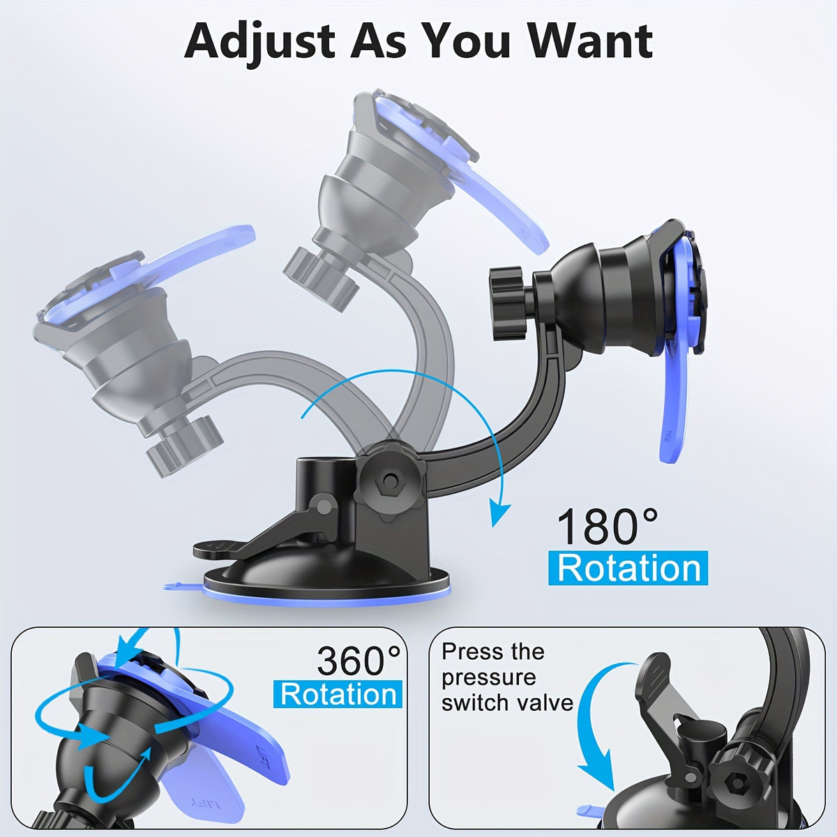 Universal Car Phone Mount – Adjustable Suction and Air Vent for Smartphones