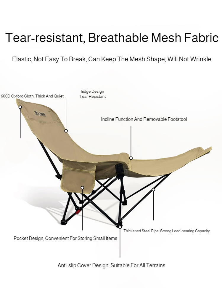 Portable Folding Camping Chair – Reclining Outdoor Seat with Leg Support