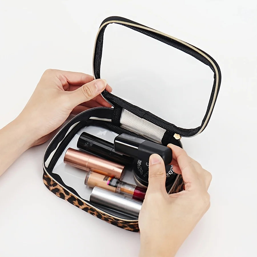 Leopard Print Clear Makeup Bag – Waterproof Large Cosmetic Organizer for Travel