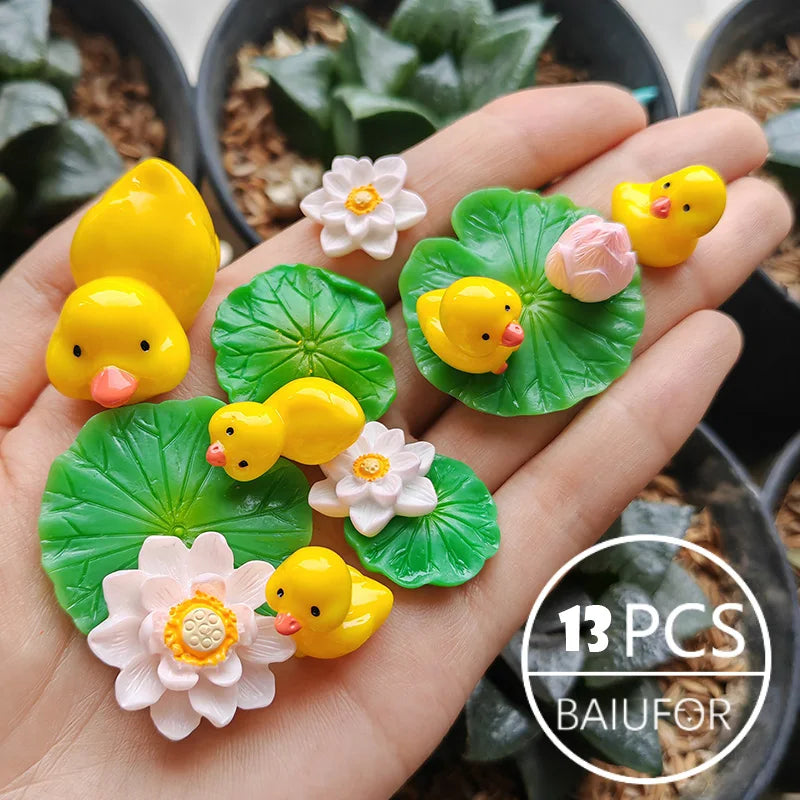 Miniature Duck Terrarium Figurines – Cartoon Animal Set for Fairy Gardens