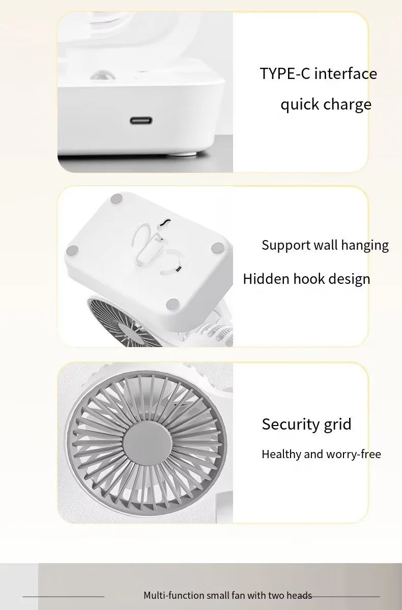 Portable Double Head Desk Fan – 8000mAh Cooling for Household and Office Use