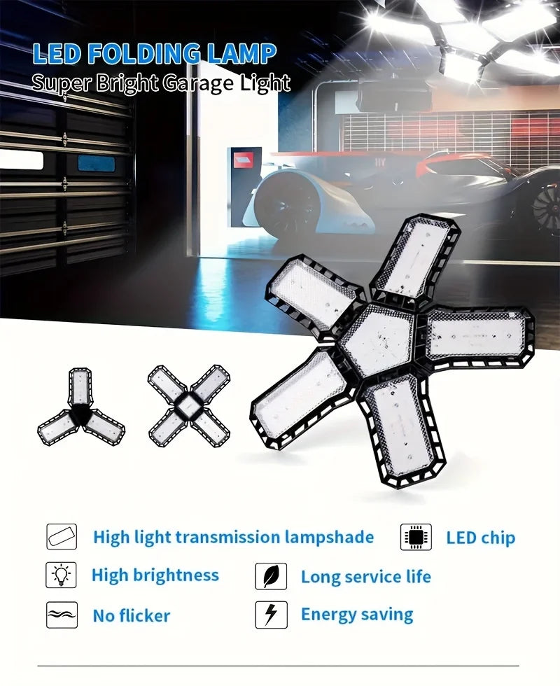 Adjustable LED Garage Lights – Foldable Ceiling Work Lamp for Workshop Warehouse