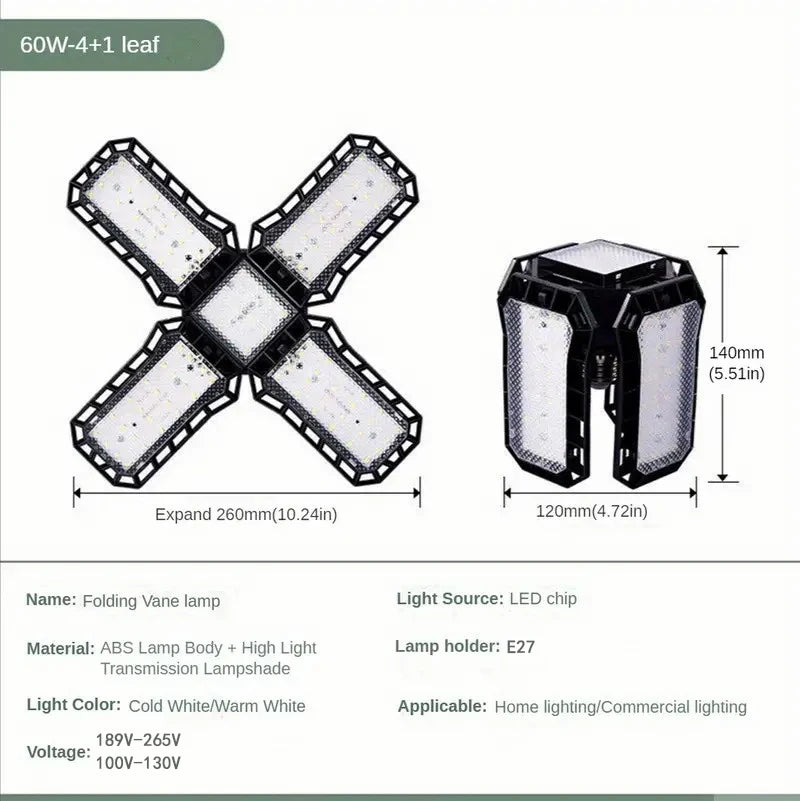 Adjustable LED Garage Lights – Foldable Ceiling Work Lamp for Workshop Warehouse