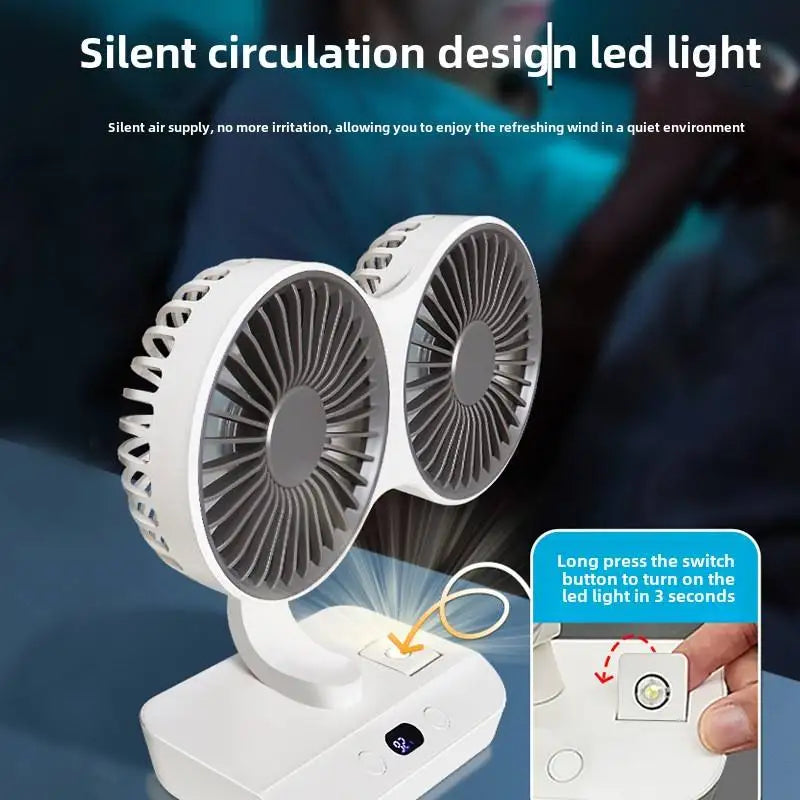 Portable Double Head Desk Fan – 8000mAh Cooling for Household and Office Use