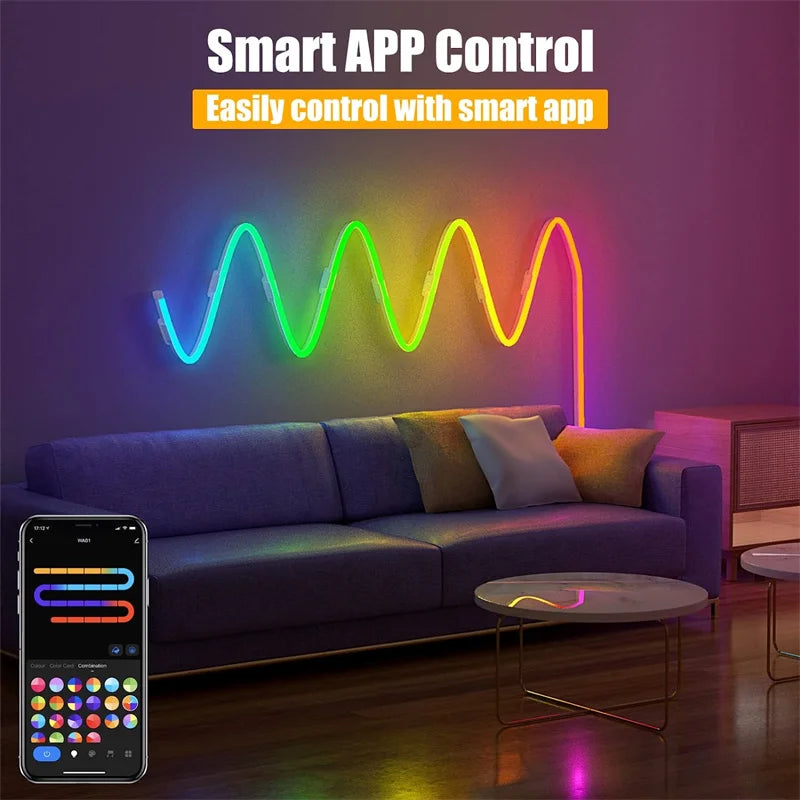 RGBIC Silicone Neon LED Strip – Music Sync Lighting for Room Decor