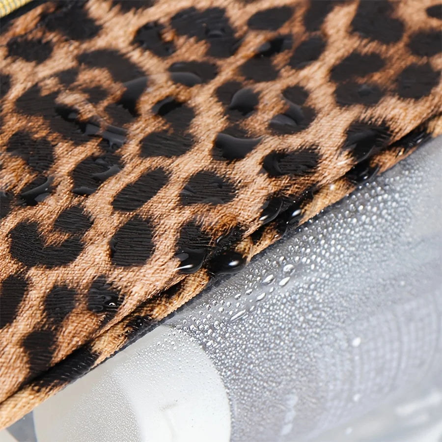 Leopard Print Clear Makeup Bag – Waterproof Large Cosmetic Organizer for Travel