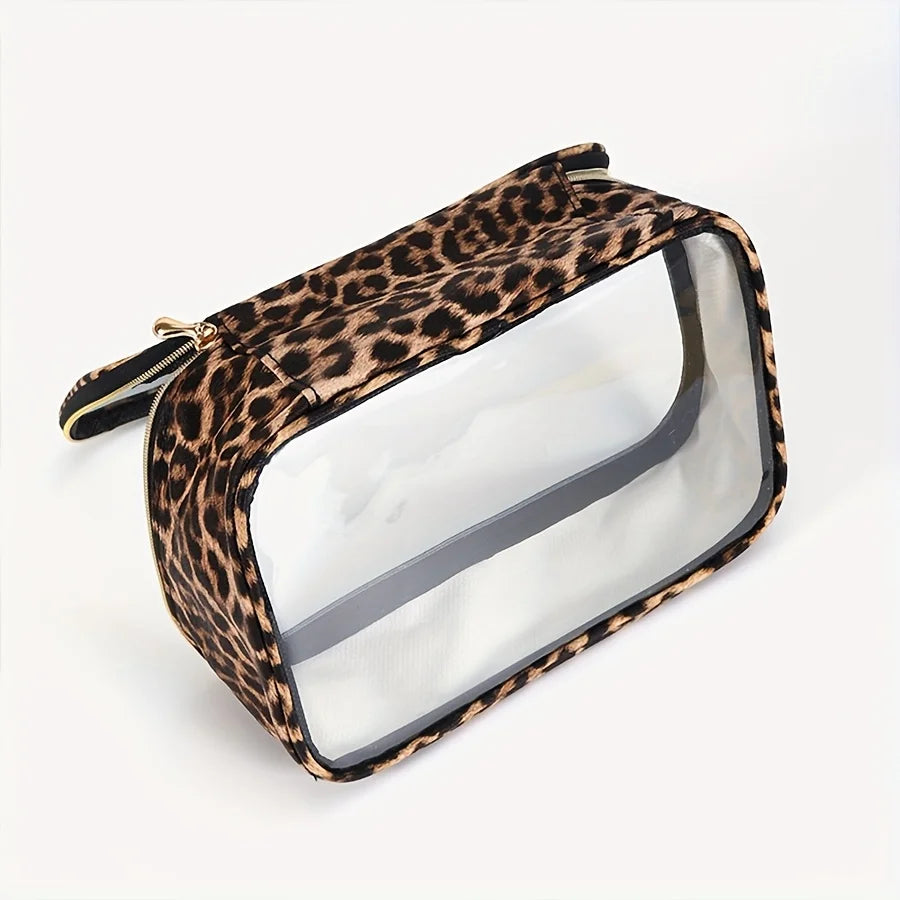 Leopard Print Clear Makeup Bag – Waterproof Large Cosmetic Organizer for Travel
