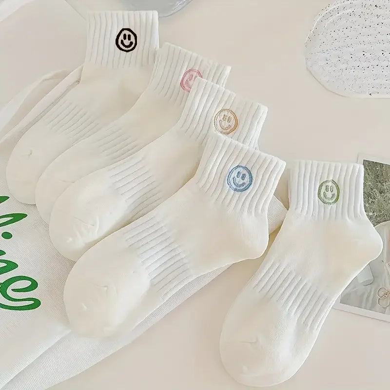 Whimsical Cartoon Face Polyester Ankle Socks – Soft Breathable Casual Wear