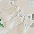 Whimsical Cartoon Face Polyester Ankle Socks – Soft Breathable Casual Wear