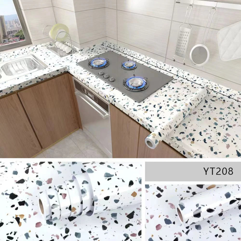Self-Adhesive Marble Wallpaper – Oil-Proof Film for Kitchen Renovation