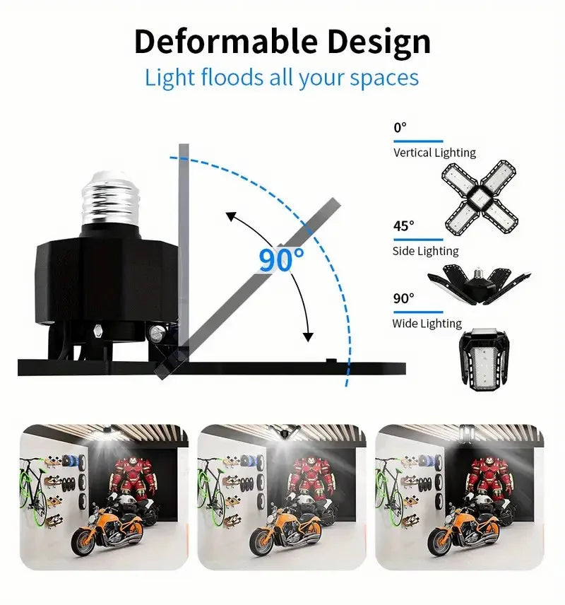 Adjustable LED Garage Lights – Foldable Ceiling Work Lamp for Workshop Warehouse