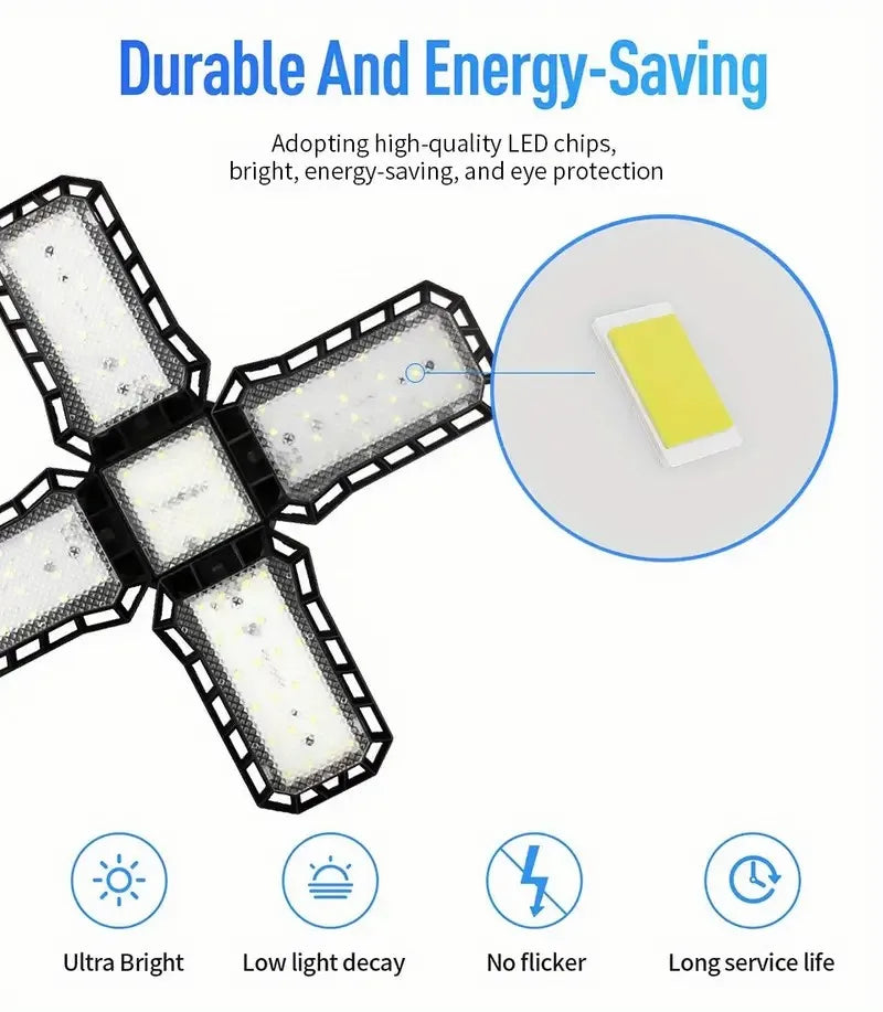 Adjustable LED Garage Lights – Foldable Ceiling Work Lamp for Workshop Warehouse