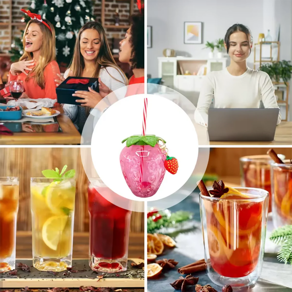 Strawberry Shaped Straw Cup – Cute Cartoon Fruit Tumbler for Summer Drinks