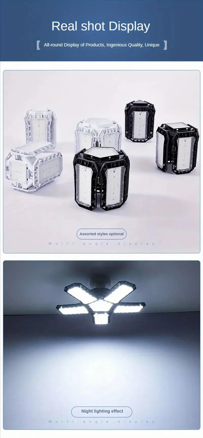 Adjustable LED Garage Lights – Foldable Ceiling Work Lamp for Workshop Warehouse