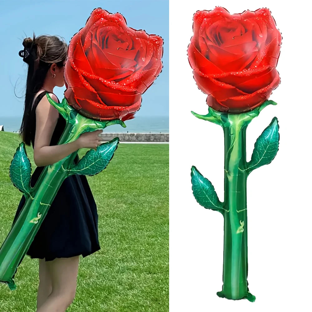 Red Rose Foil Balloon – Romantic Floral Decor for Valentine's Day Weddings