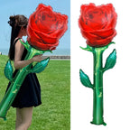 Red Rose Foil Balloon – Romantic Floral Decor for Valentine's Day Weddings