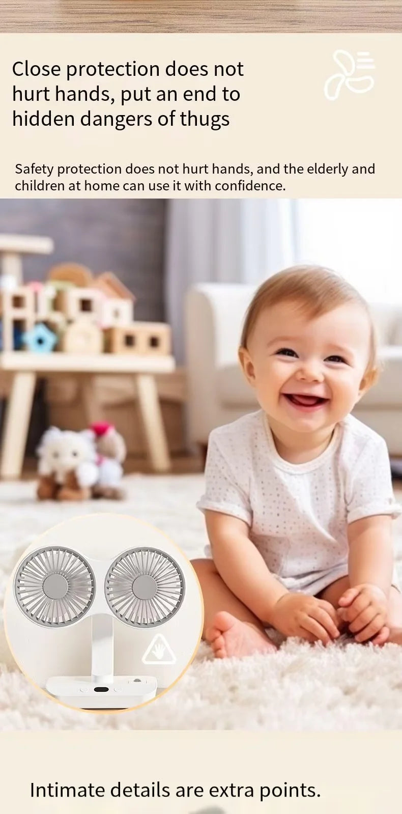Portable Double Head Desk Fan – 8000mAh Cooling for Household and Office Use