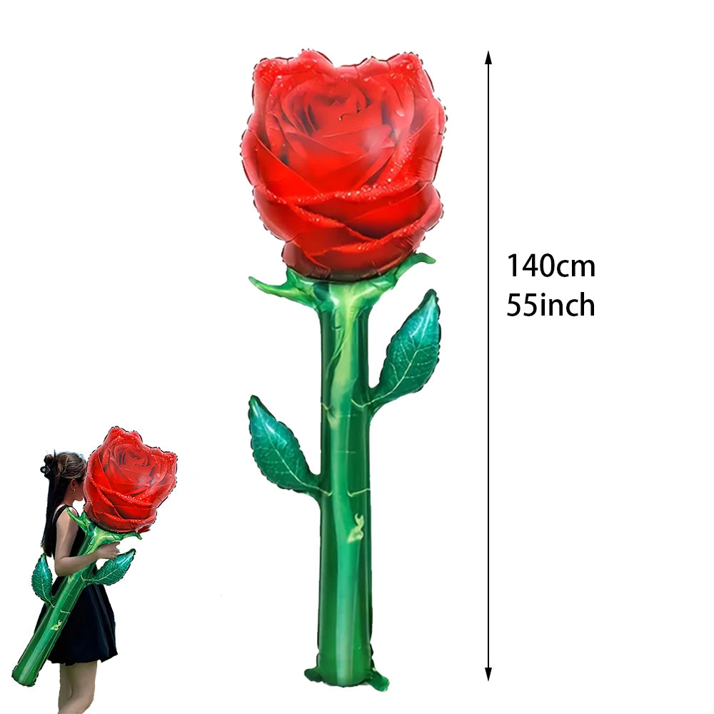 Red Rose Foil Balloon – Romantic Floral Decor for Valentine's Day Weddings
