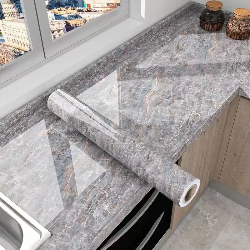 Self-Adhesive Marble Wallpaper – Oil-Proof Film for Kitchen Renovation
