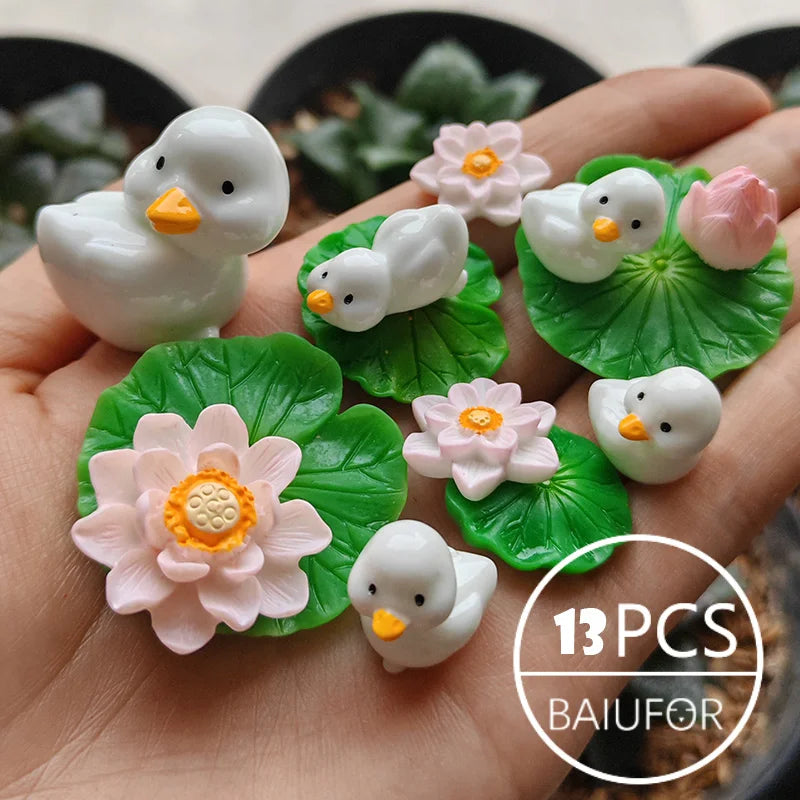 Miniature Duck Terrarium Figurines – Cartoon Animal Set for Fairy Gardens