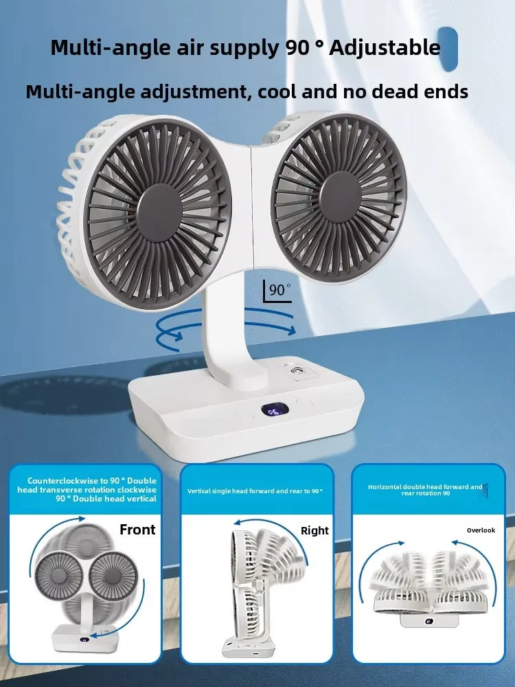 Portable Double Head Desk Fan – 8000mAh Cooling for Household and Office Use