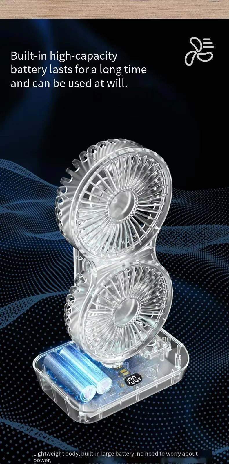 Portable Double Head Desk Fan – 8000mAh Cooling for Household and Office Use