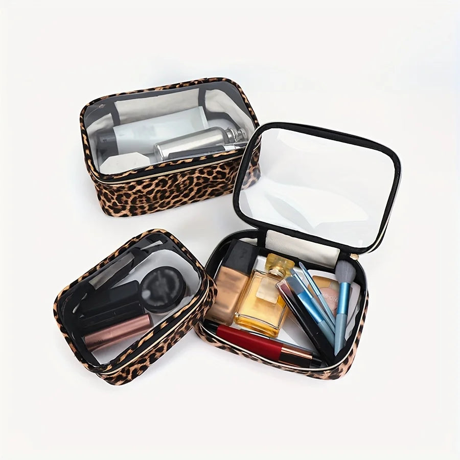Leopard Print Clear Makeup Bag – Waterproof Large Cosmetic Organizer for Travel