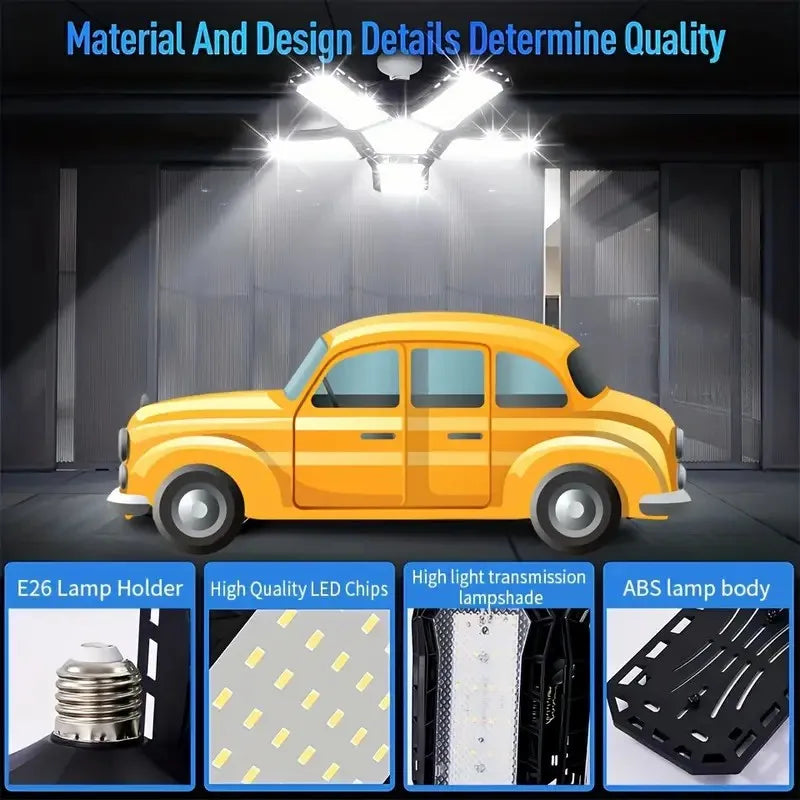 Adjustable LED Garage Lights – Foldable Ceiling Work Lamp for Workshop Warehouse