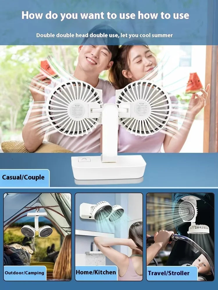 Portable Double Head Desk Fan – 8000mAh Cooling for Household and Office Use
