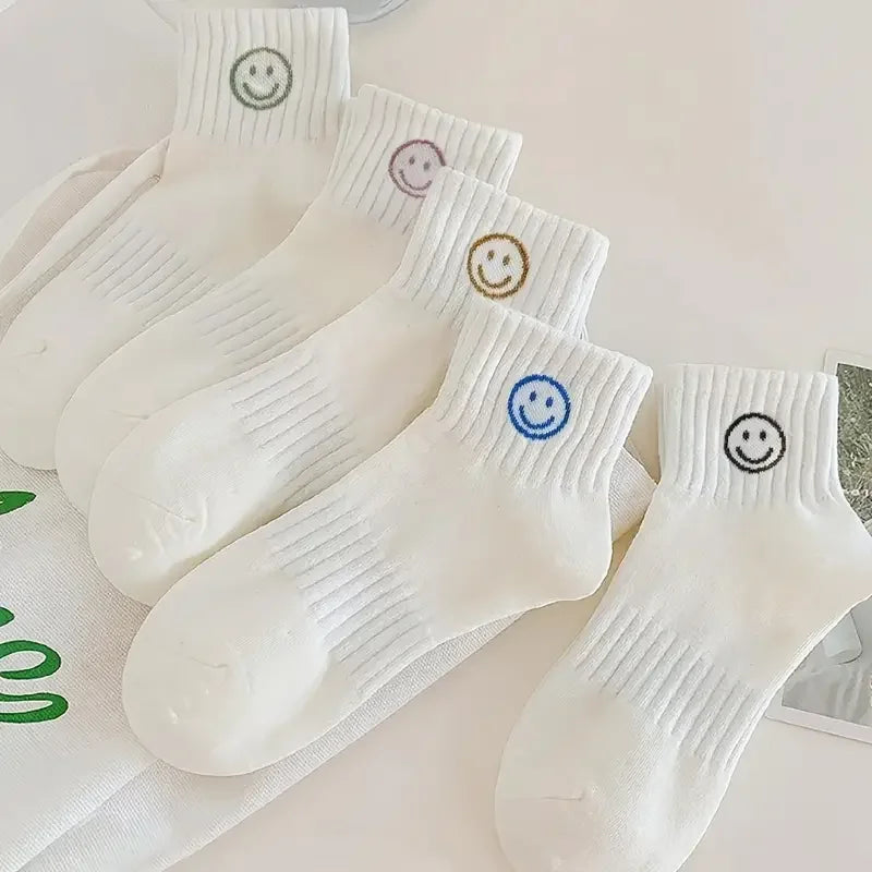Whimsical Cartoon Face Polyester Ankle Socks – Soft Breathable Casual Wear