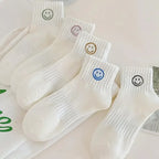 Whimsical Cartoon Face Polyester Ankle Socks – Soft Breathable Casual Wear