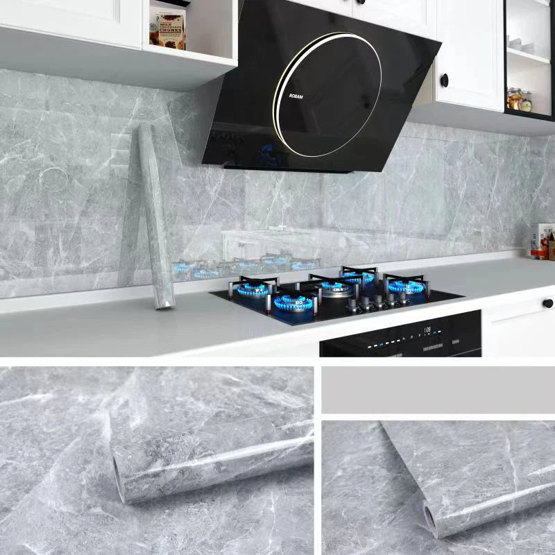 Self-Adhesive Marble Wallpaper – Oil-Proof Film for Kitchen Renovation