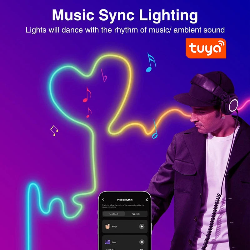 RGBIC Silicone Neon LED Strip – Music Sync Lighting for Room Decor