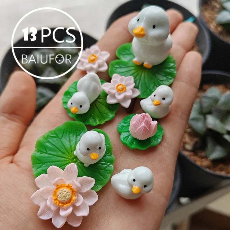 Miniature Duck Terrarium Figurines – Cartoon Animal Set for Fairy Gardens