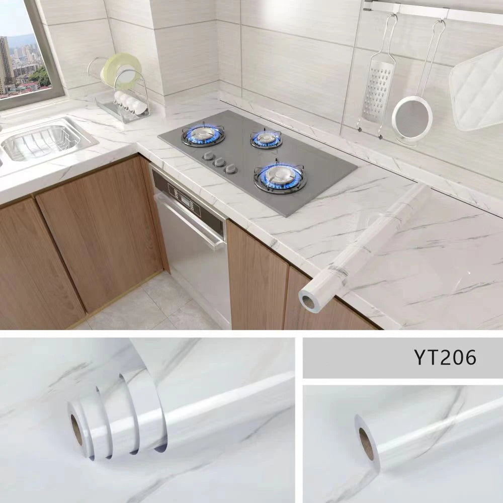 Self-Adhesive Marble Wallpaper – Oil-Proof Film for Kitchen Renovation