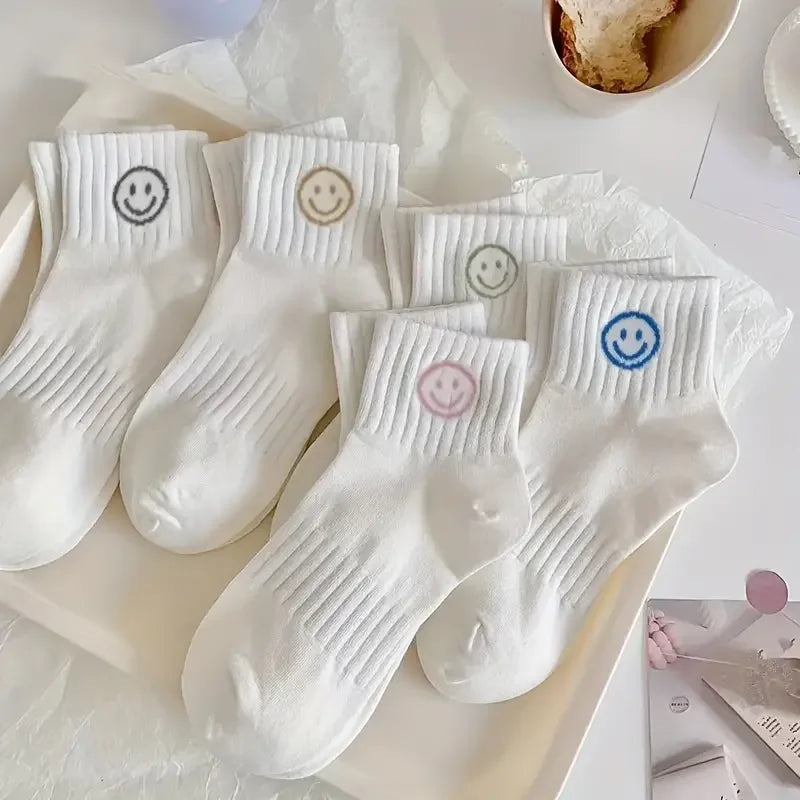 Whimsical Cartoon Face Polyester Ankle Socks – Soft Breathable Casual Wear