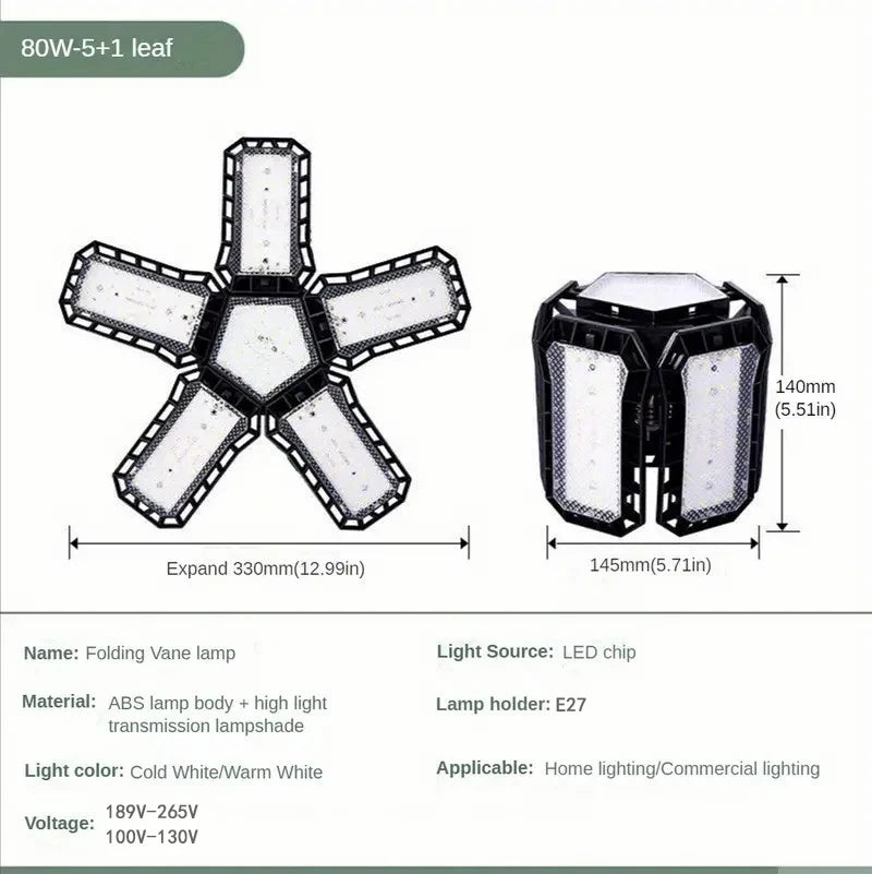 Adjustable LED Garage Lights – Foldable Ceiling Work Lamp for Workshop Warehouse