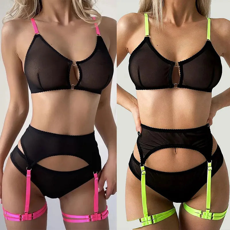 Sheer Lace Lingerie Set – Transparent Garter Bra and Panty for Cosplay