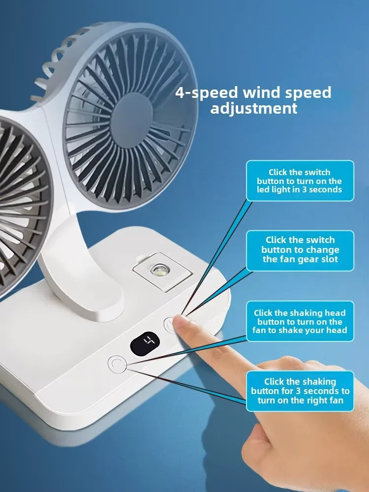 Portable Double Head Desk Fan – 8000mAh Cooling for Household and Office Use
