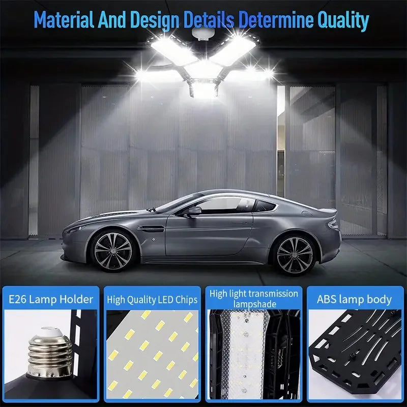 Adjustable LED Garage Lights – Foldable Ceiling Work Lamp for Workshop Warehouse