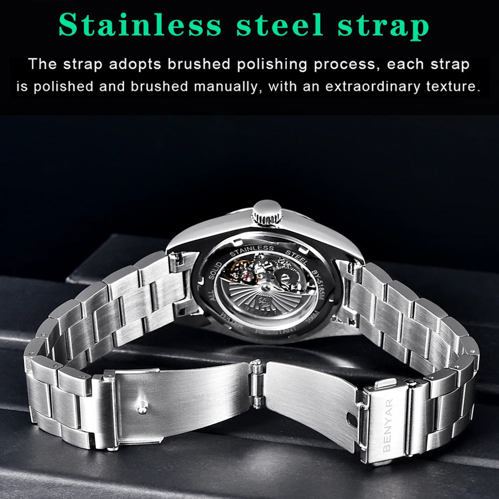 Stainless Steel Mechanical Watch – 10Bar Waterproof for Diving and Sports