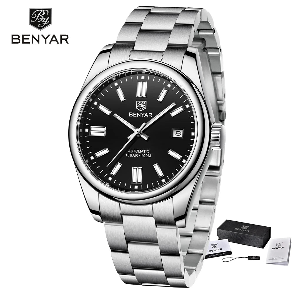 Stainless Steel Mechanical Watch – 10Bar Waterproof for Diving and Sports