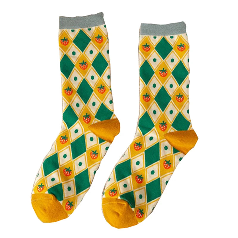 Floral Print Crew Socks – Kawaii Cotton Winter Hosiery for Women