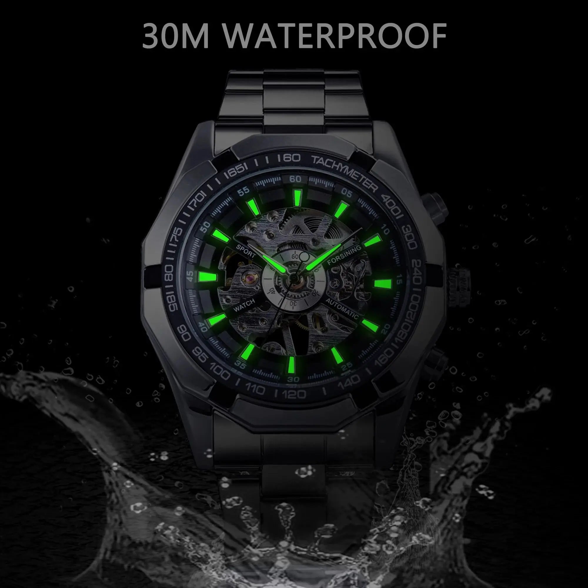 Skeleton Mechanical Watch – Stainless Steel Waterproof Accessory for Men