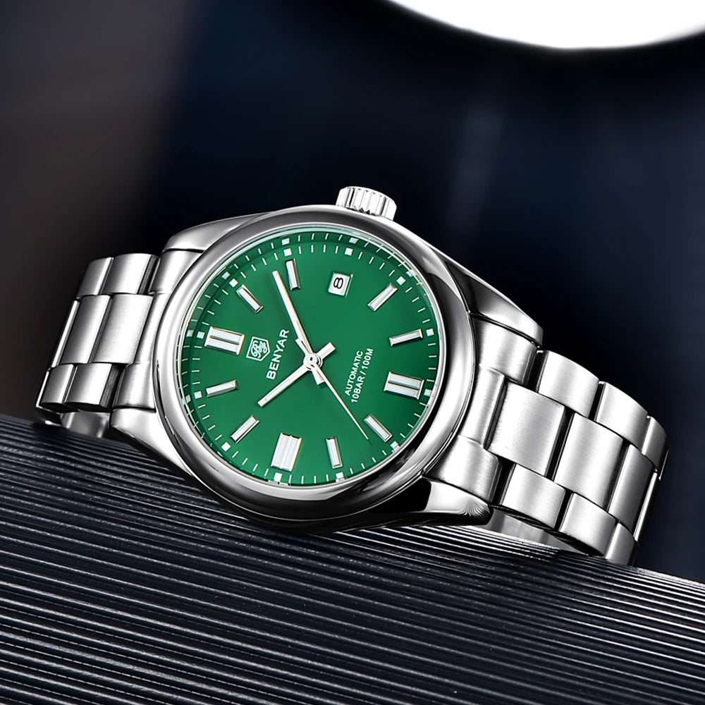 Stainless Steel Mechanical Watch – 10Bar Waterproof for Diving and Sports