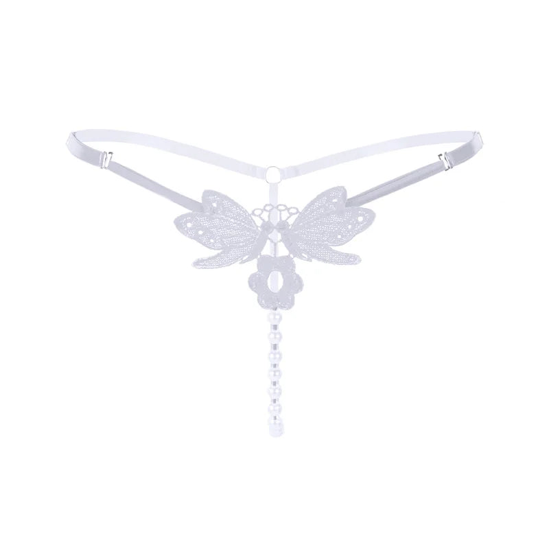 Lace G-String Thong – Pearl Back Bow Details for Sexy Lingerie