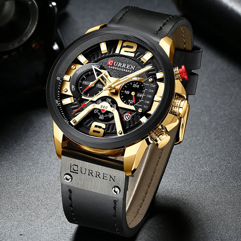 Leather Chronograph Watch – Military Style Sport Accessory for Men