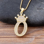 Copper Zircon Initial Crown Necklace – Hip-Hop Alphabet Jewelry for Men and Women