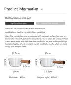 Glass Milk Pot with Wooden Handle – Heat Resistant Cookware for Kitchen Use