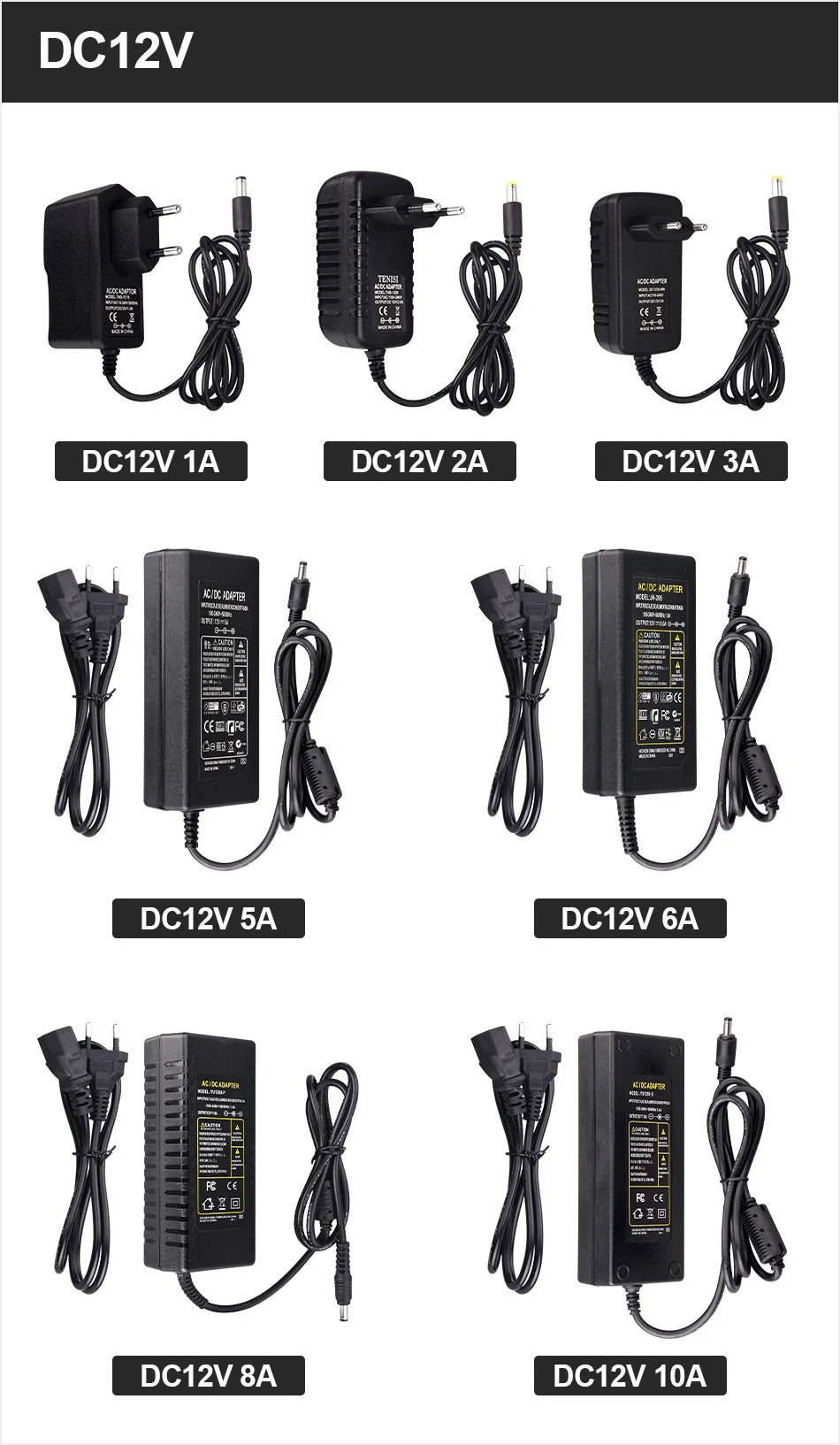 Universal LED Power Supply Adapter – Multi-Voltage Transformer for CCTV
